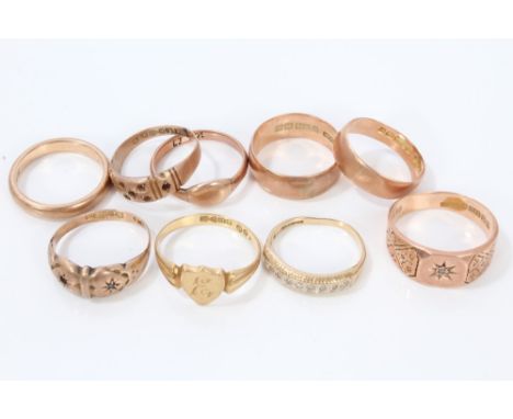 Gold (18ct) signet ring, gold (9ct) diamond set ring and seven rose gold (9ct) rings (9) CONDITION REPORT Gold (18ct) weighs 