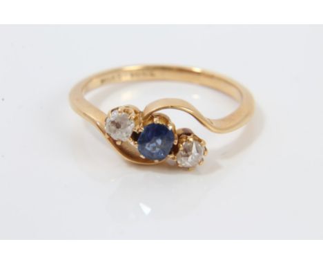 1920s gold (18ct) sapphire and diamond three stone crossover ring.  Size N CONDITION REPORT Total gross weight approximately 