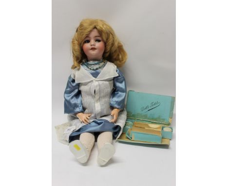Doll - large Simon & Halbig bisque head doll - flirty eyes and turning head, activated by left leg, painted brows, lashes and