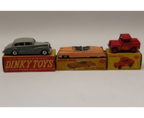 Dinky Cadillac Tower no. 131, Mersey Tunnel Police Van no. 255 and a Rolls-Royce Silver Wraith no. 150 - all boxed (3)