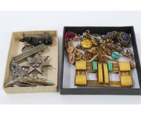 Silver R.A.F. sweetheart brooch, enamelled butterfly brooch, other vintage brooches, vintage bead necklaces, other costume je