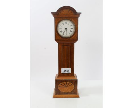 Late 19th century miniature longcase clock with circular enamel dial and cylinder movement in marquetry inlaid rosewood case,