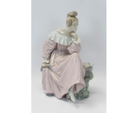 Large Lladro porcelain figure - seated lady with fan