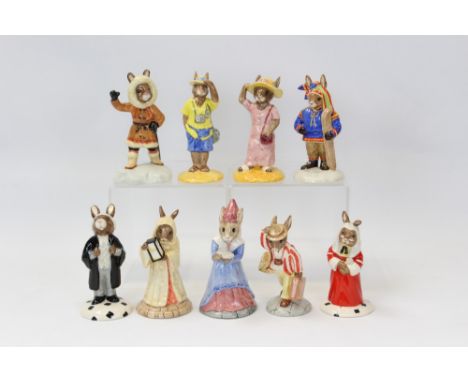 Five Royal Doulton Bunnykins of the Year figures - Father, Winter Lapland, Eskimo, Sundial and Sands of Time plus four Collec