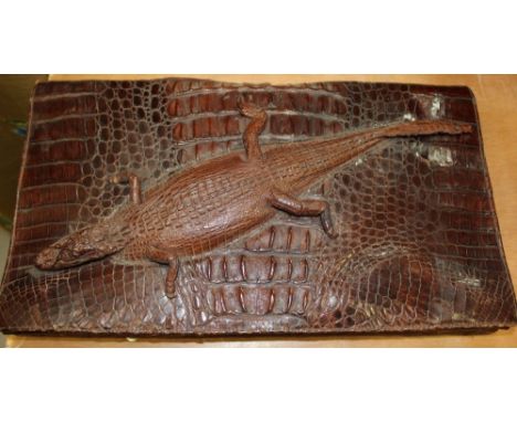 Vintage ladies' crocodile skin handbag, large clutch bag design with baby crocodile detail, several internal pockets with sof
