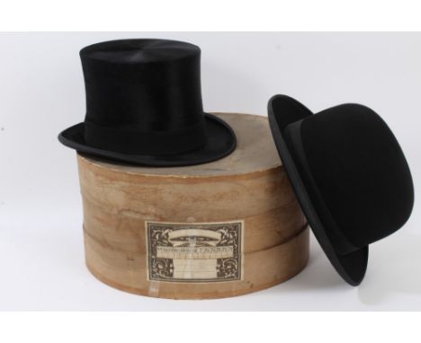 Gentlemen's vintage black top hat by W. A. Smalley, Nottingham, plus black bowler hat by G. A. Dunn & Co. Ltd. (2)   CONDITIO