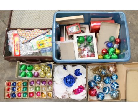 Quantity of vintage Christmas glass baubles and paper decorations, etc