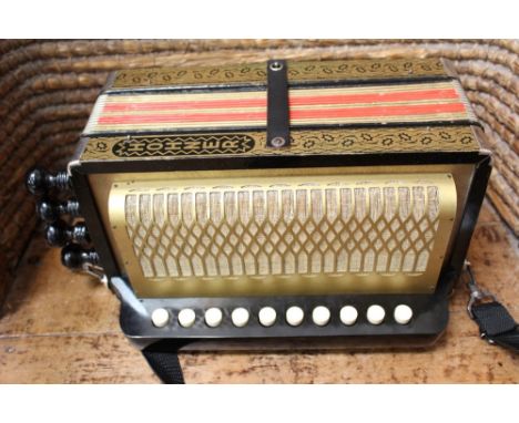 Vintage Hohner one-row button accordion, in associated case