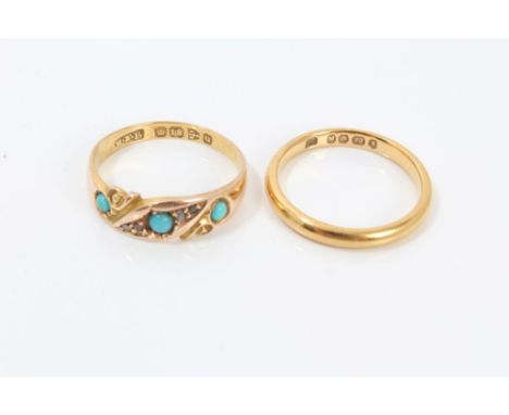 Victorian gold (18ct) turquoise and diamond set ring (Chester 1899).  Ring size M½ and a gold (22ct) wedding ring.  Size L½ C