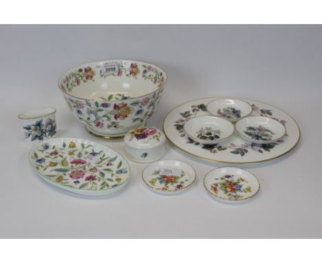 Minton Haddon Hall pattern bowl, 22cm diameter, Minton Haddon Hall pattern oval dish, Royal Worcester June Garland cake plate