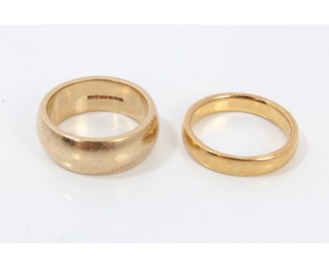 Gold (9ct) wedding ring and a yellow metal wedding ring (2) CONDITION REPORT 9ct ring weighs approximately 9.9 grams.  Yellow