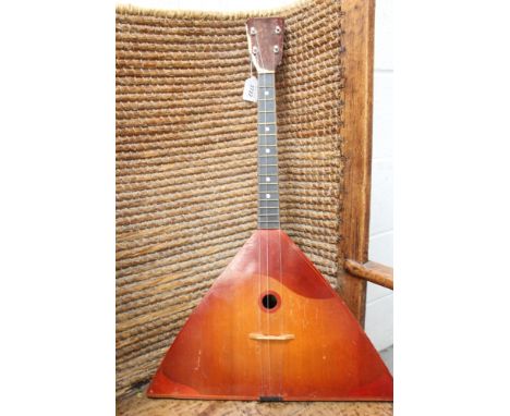 Small vintage balalaika, Greek labels to sound box, canvas case