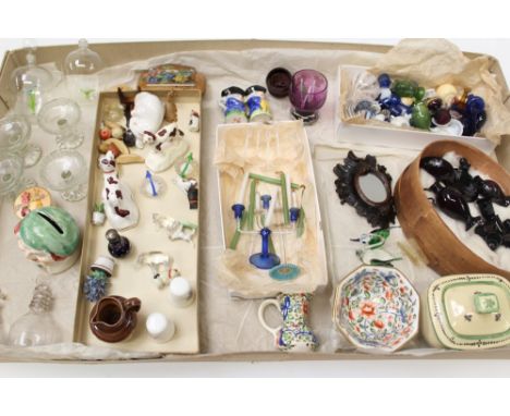 Georgian and Victorian dolls' house accessories - including glasses, decanters, jugs, candelabra and candlesticks with twiste