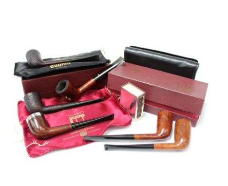Four Dunhill vintage White Spot pipes, together with two Hardcastle pipes, a tobacco pouch, Continental silver matchbox cover