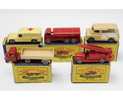 Matchbox Moko Lesney boxed selection - no. 10 Mechanical Horse, no. 11 Petrol Tanker, no. 29 Bedford Milk Delivery Van, no. 1