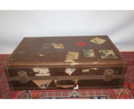 Large vintage wardrobe suitcase by Belber U.S.A. circa 1930s - metal corners and fastenings, leather grab handle, wooden coat