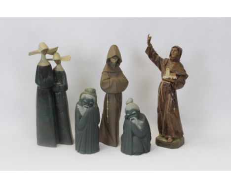 Five Lladro religious figures - including Monk, Nuns, etc