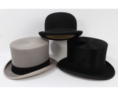 Gentlemen's vintage black top hat, by Lock & Co. Hatters, London, with black felt band, in a James Lock & Co. Ltd. hatbox, al