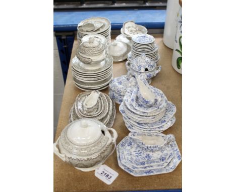 Victorian child's / dolls dinner service with transfer printed decoration and another similar part dinner service with blue a