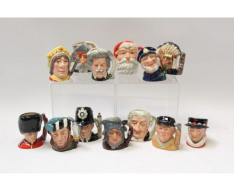 Thirteen small Royal Doulton character jugs - Golfer, Rip Van Winkle, The Lawyer, The Falconer, Santa Claus, Don Quixote, Nor