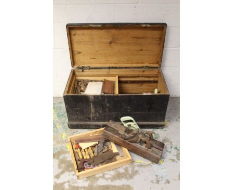 Antique tool chest containing antique woodworking tools, moulding planes, etc