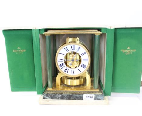 1960s Atmos clock, signed - Jaeger-LeCoultre, serial no. 192164, white enamel dial with Roman numerals, skeletonised dial cen