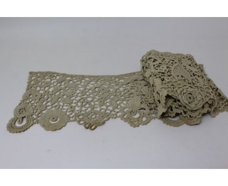 Antique and later lace - including wide length of needle lace in heavy ecru cotton, 3.5 metres approximately, flounce of ecru
