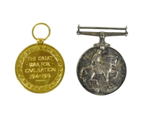 A WWI First World War medal pair awarded to one 13008 Pte J. Rimell of the Rifle Brigade comprising his Victory medal and Bri