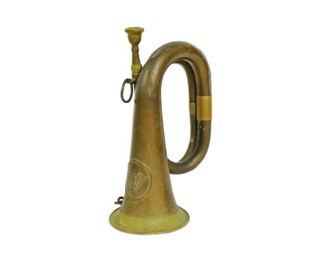 A WWI First World War Imperial German / Prussian Army Infantry Officers bugle with an embossed national Eagle. The top portio