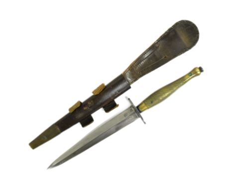 A WWII Second World War FS Fairbairn Sykes 2nd Pattern British Commando presentation dagger with owners name etched in a scro