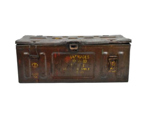 A WWII Second World War British Army issue anti-tank ammunition crate. Dated 1943 and retaining original yellow lettering. Me