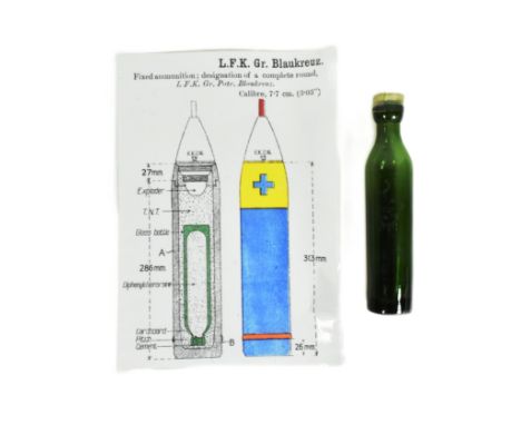 A WWI First World War Imperial German Empire ' Clark D ' gas bottle along with two laminated sheets detailing its use in chem