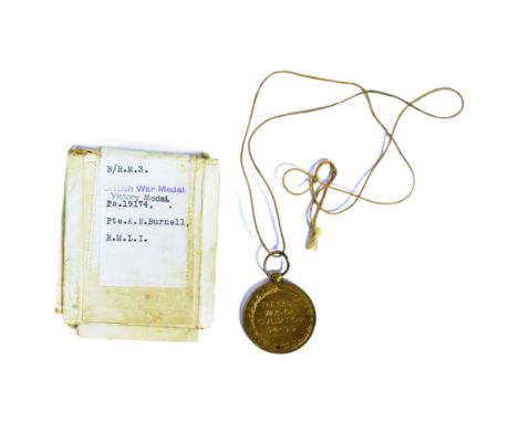 A WWI First World War Victory medal awarded to one PO 19174 Pte A. E. Burnell of the Royal Marines Light Infantry.