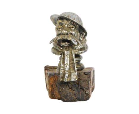Automobilia Interest - a vintage Bruce Bairnsfather ' Old Bill ' car mascot. Classic figure, flared moustache with helmet sig