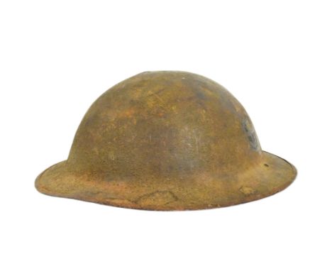A WWI First World War US United States Army 35th Division brodie helmet. Typical form with the divisions insignia of a&nbsp;S
