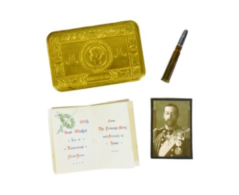 WWI First World War - an original Princess Mary Christmas 1914 Gift Tin, with contents to include: the Christmas card, photog