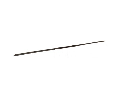An early 20th Century African Masai tribal hardwood throwing spear. Hardwood shaft, with a shaped spear point with a pronounc