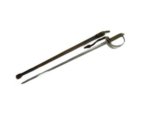 A 19th Century 1827 Pattern British Rifle Officers sword. Steel gothic style hilt with a strung bugle, rolled quillon and ray