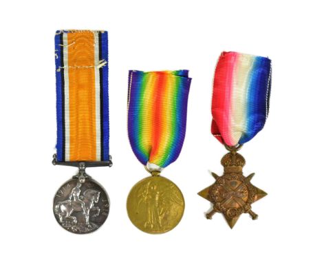 A WWI First World War medal trio awarded to one 9838 Pte W. Broad of the Somerset Light Infantry. Medals comprising his Victo