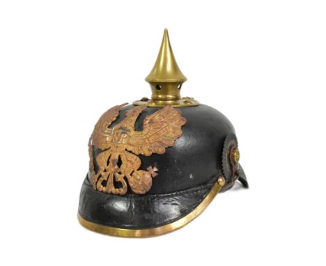 A WWI First World War Imperial German Army / Prussian 1895 model Enlisted Mans NCO pickelhaube uniform helmet. Leather constr