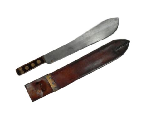 A WWII Second World War British Army issue MK V Martindale Galok / Machete bush knife. The machete having a wooden grip secur