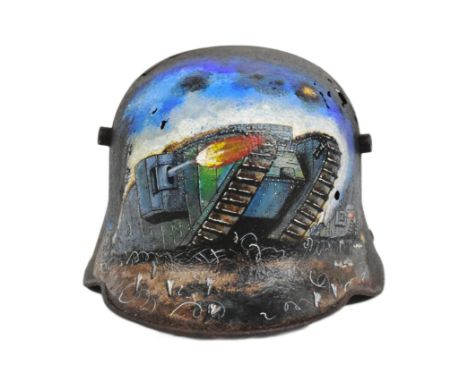 A WWI First World War Imperial German / Prussian Army M16 steel combat Stahlhelm helmet battlefield relic with post war Cambr