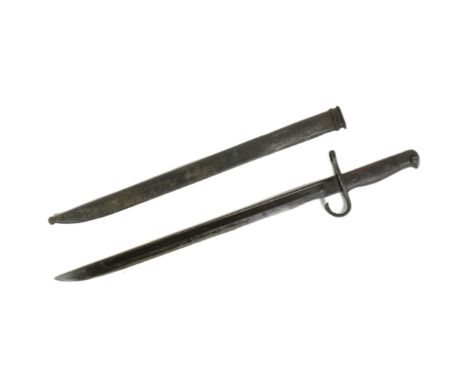 A WWII Second War Imperial Japanese Army Arisaka Type 30 rifle bayonet. Hooked pommel with press stud, wooden grip secured to