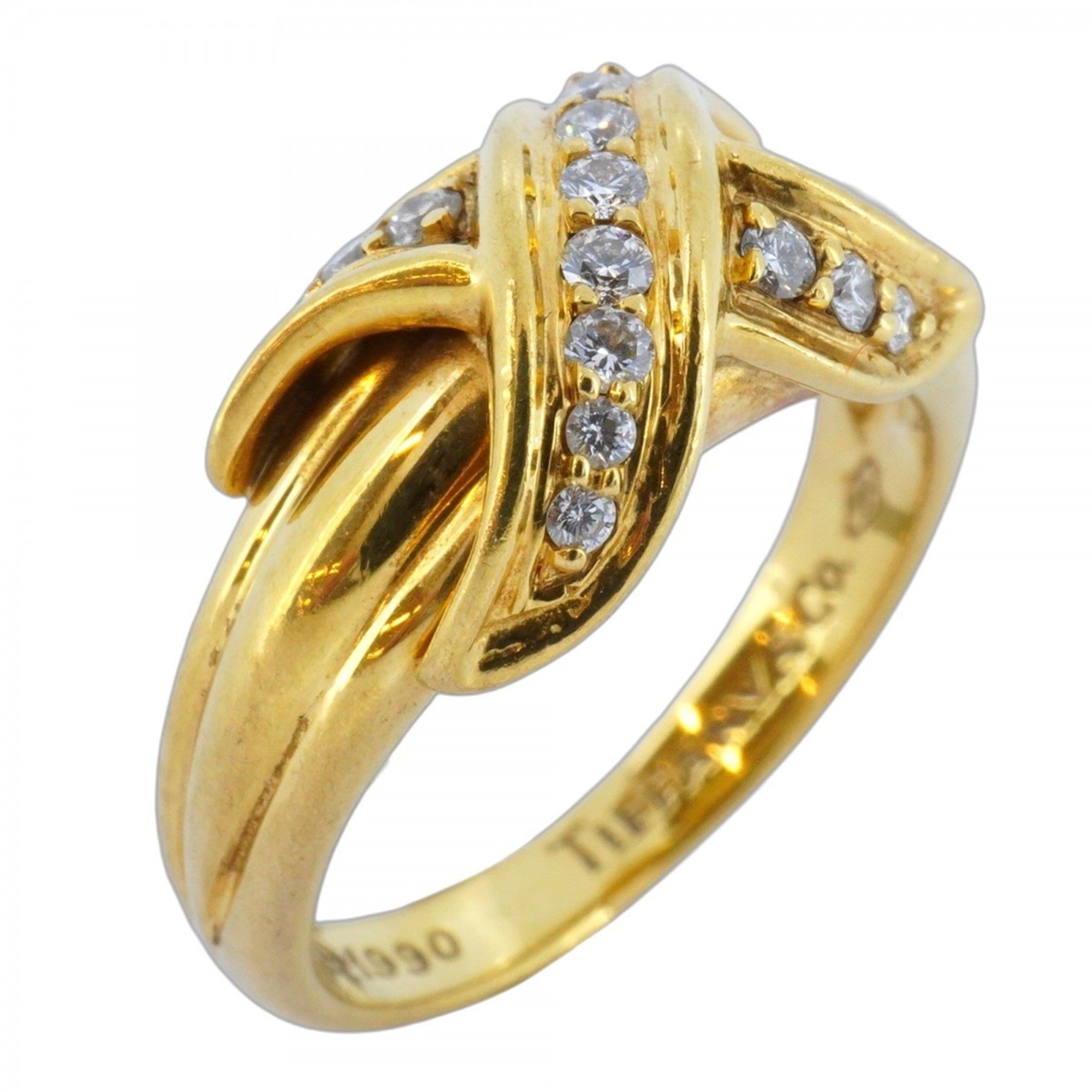 Tiffany Signature Ring, 18K Yellow Gold with Diamonds, Size 11.5, Women's