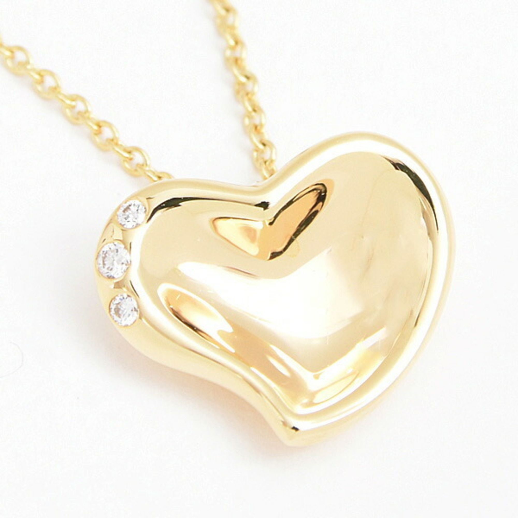 Tiffany Women's Necklace, Full Heart 3P Diamond Pendant, Yellow Gold 750YG 18K TIFFANY