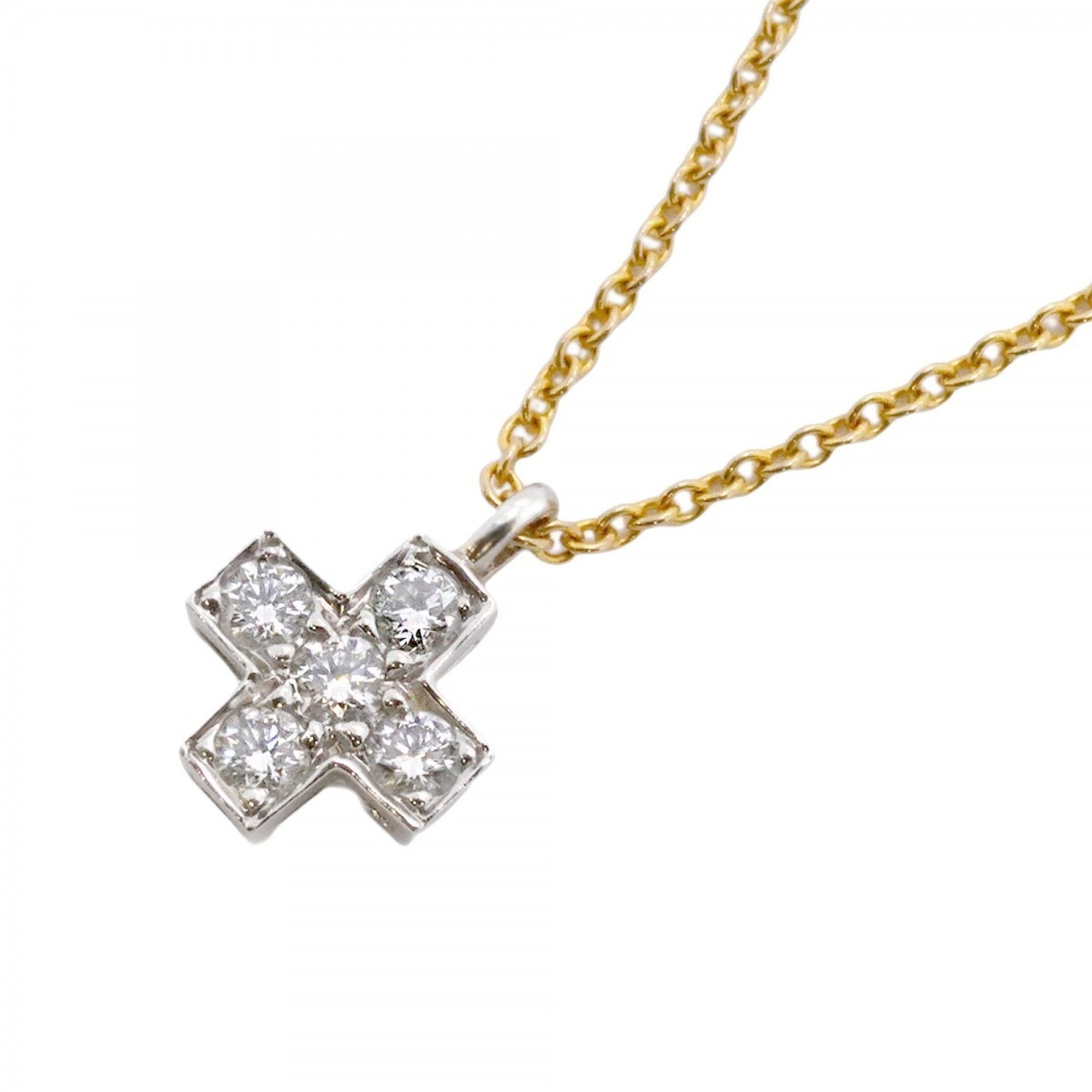 Tiffany Necklace Crucy Form 5PD 18KYG Yellow Gold Pt950 Platinum Diamond Women's