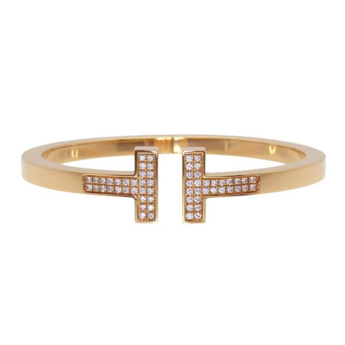 Like new Tiffany T-Square 18KPG Rose Gold Diamond Large Bracelet/Bangle in 750 Pink with Diamonds, 0