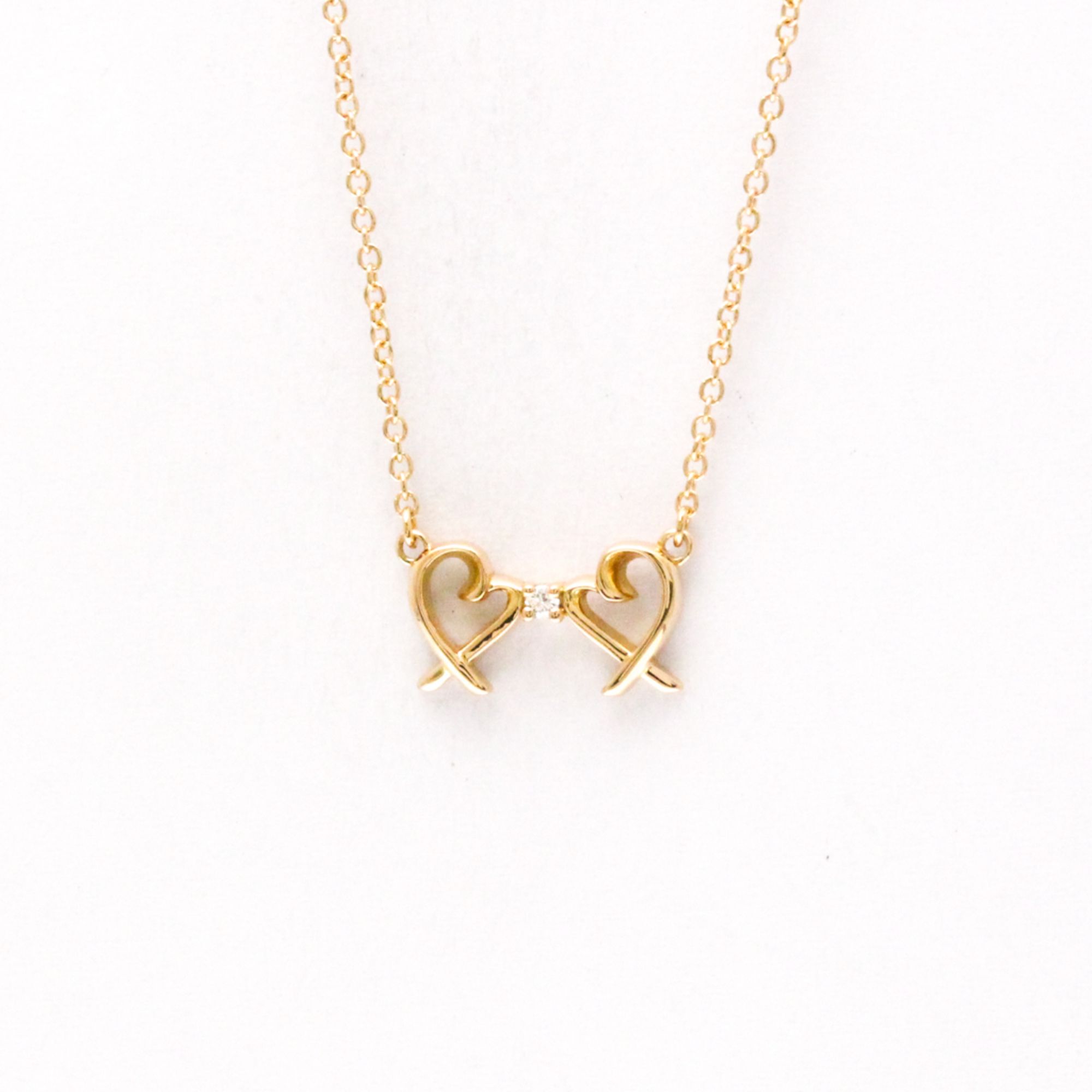 Tiffany Double Loving Heart Necklace With 1 Diamond Pink Gold (18K) Diamond Women,Men Fashion Pendan