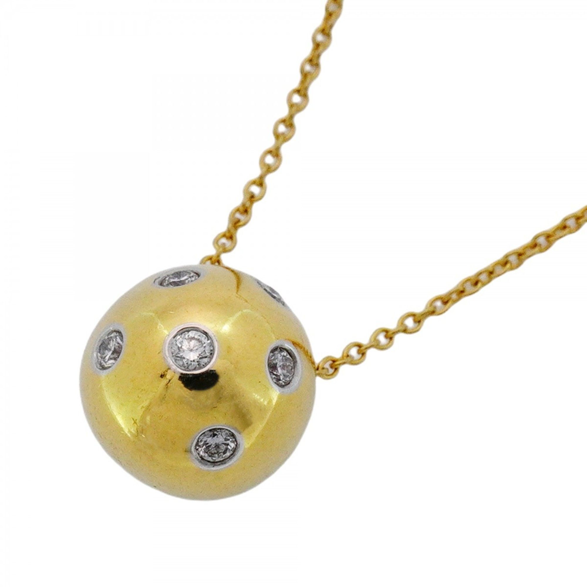 Tiffany Necklace Dots Ball 6PD 18KYG Yellow Gold Pt950 Platinum Diamond Women's