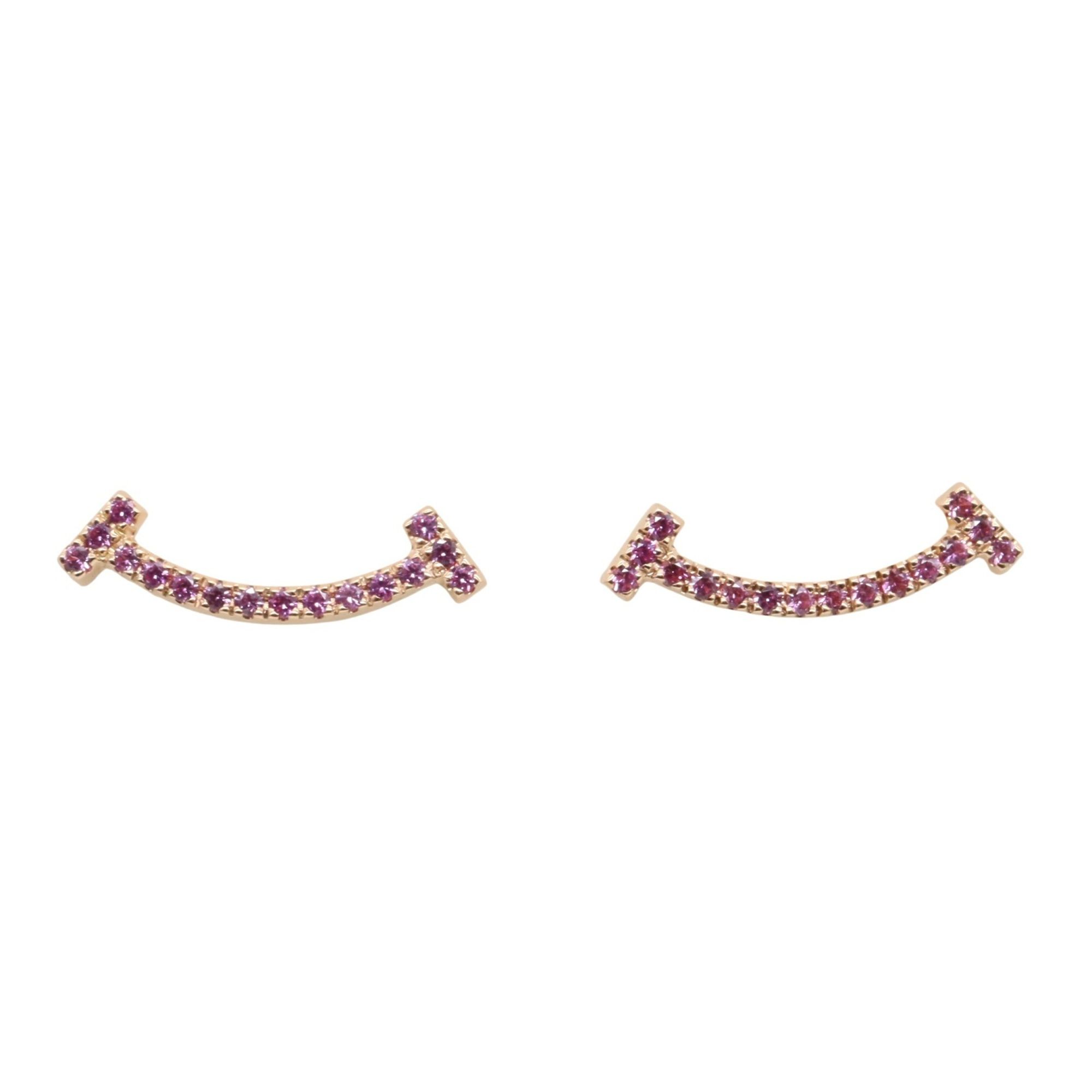 Tiffany & Co. T Smile Mini Pink Sapphire Earrings, 18K Gold, Sapphire, Women's,
